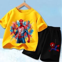 Red Spider Printed Children Print T-shirt Summer Clothes 3-12Yrs Boys Girls Short-sleeved Top+Shorts Casual Sports Set Clothing