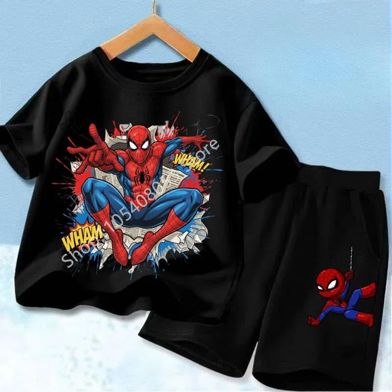 Red Spider Printed Children Print T-shirt Summer Clothes 3-12Yrs Boys Girls Short-sleeved Top+Shorts Casual Sports Set Clothing