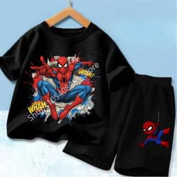 Red Spider Printed Children Print T-shirt Summer Clothes 3-12Yrs Boys Girls Short-sleeved Top+Shorts Casual Sports Set Clothing