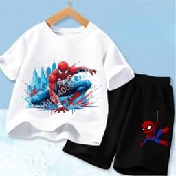 Red Spider Printed Children Print T-shirt Summer Clothes 3-12Yrs Boys Girls Short-sleeved Top+Shorts Casual Sports Set Clothing