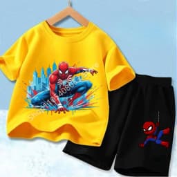 Red Spider Printed Children Print T-shirt Summer Clothes 3-12Yrs Boys Girls Short-sleeved Top+Shorts Casual Sports Set Clothing