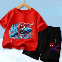 Red Spider Printed Children Print T-shirt Summer Clothes 3-12Yrs Boys Girls Short-sleeved Top+Shorts Casual Sports Set Clothing