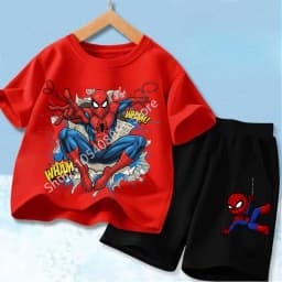 Red Spider Printed Children Print T-shirt Summer Clothes 3-12Yrs Boys Girls Short-sleeved Top+Shorts Casual Sports Set Clothing
