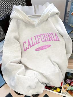 Women's Casual California Letter Graphic Print Pullover Hoodie Fashion Sweatshirt  Long Sleeve Pullover with Kangaroo Pockets