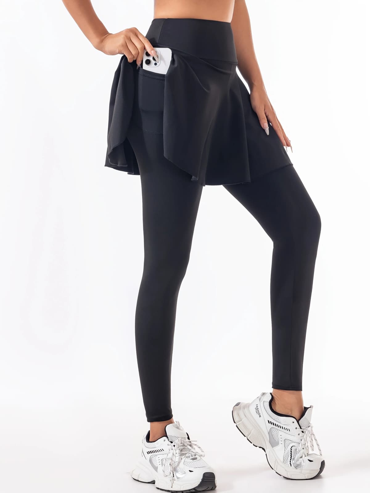 Plus Size Women's Fake Two-Piece Yoga Pants High Waist Quick Dry Sports Pants Running Fitness Leggings With Skirt Overlay