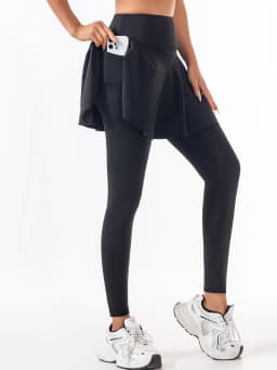 Plus Size Women's Fake Two-Piece Yoga Pants High Waist Quick Dry Sports Pants Running Fitness Leggings With Skirt Overlay