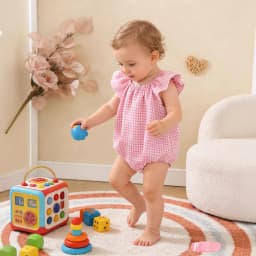 Summer neutral infant multi-color plaid flying sleeves cute Romper