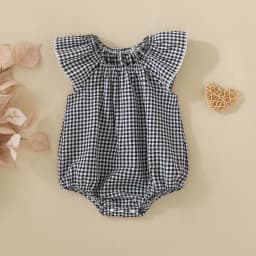 Summer neutral infant multi-color plaid flying sleeves cute Romper