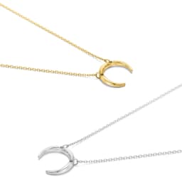 Hiraeva 15mm Crescent Moon Pendant Necklace for Women Stainless Steel Dainty Minimalist Horn Choker Adjustable Jewelry