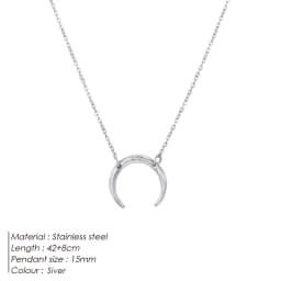 Hiraeva 15mm Crescent Moon Pendant Necklace for Women Stainless Steel Dainty Minimalist Horn Choker Adjustable Jewelry