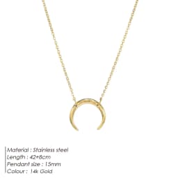 Hiraeva 15mm Crescent Moon Pendant Necklace for Women Stainless Steel Dainty Minimalist Horn Choker Adjustable Jewelry