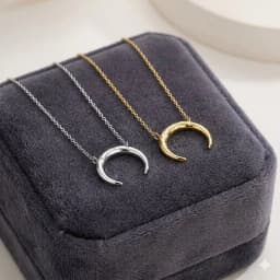 Hiraeva 15mm Crescent Moon Pendant Necklace for Women Stainless Steel Dainty Minimalist Horn Choker Adjustable Jewelry