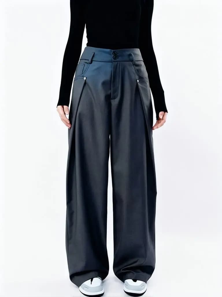 Drape Causal Wide Leg Pants Men Loose Streetwear Harajuku Work Wear Business Suit Pants Korean Baggy Cool Black/Gray Trousers