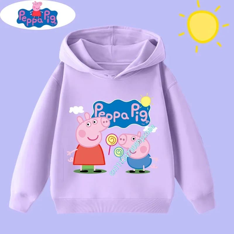 Peppa Pig Boys' Sport Shirt with Cartoon Print - Children's Hooded Sweatshirt - Girls' Casual Top - New Children's Clothing