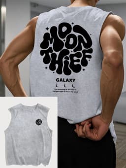 100% Pure Cotton Men's Summer Fashion Casual Sports Loose Months for Galaxy Printed Breathable Round Neck Sleeveless Vest