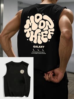 100% Pure Cotton Men's Summer Fashion Casual Sports Loose Months for Galaxy Printed Breathable Round Neck Sleeveless Vest