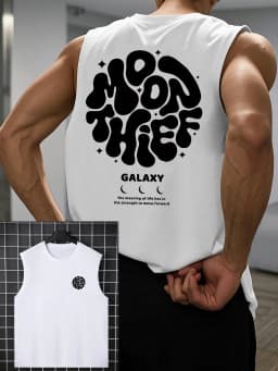100% Pure Cotton Men's Summer Fashion Casual Sports Loose Months for Galaxy Printed Breathable Round Neck Sleeveless Vest