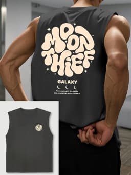 100% Pure Cotton Men's Summer Fashion Casual Sports Loose Months for Galaxy Printed Breathable Round Neck Sleeveless Vest