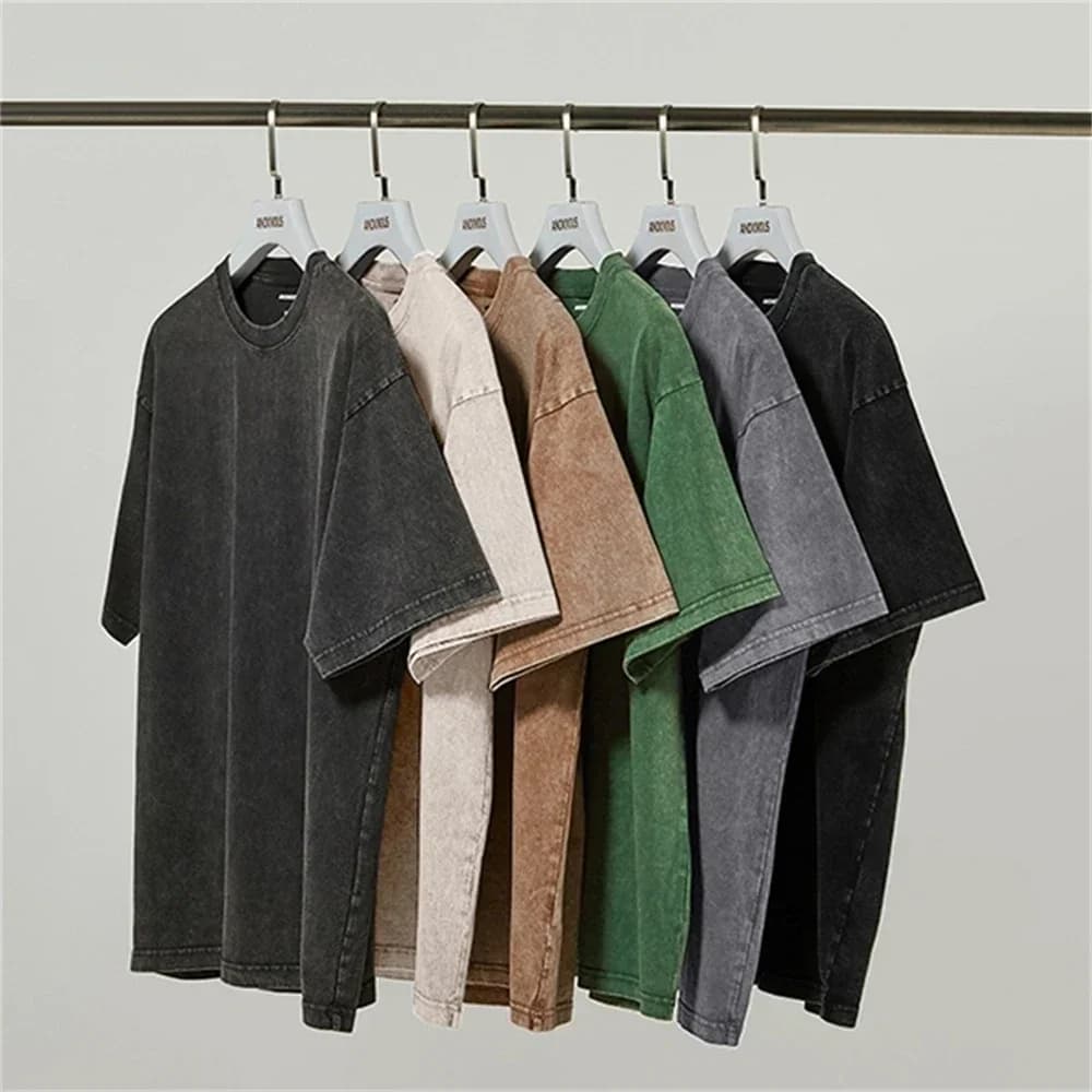 Men's Oversized Solid T-Shirts 5 Pack Loose Retro O Neck Streetwear Summer Casual Plus Size Tees