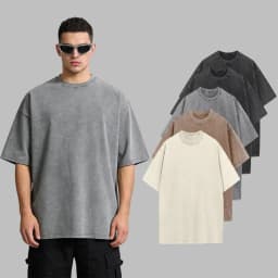 Men's Oversized Solid T-Shirts 5 Pack Loose Retro O Neck Streetwear Summer Casual Plus Size Tees