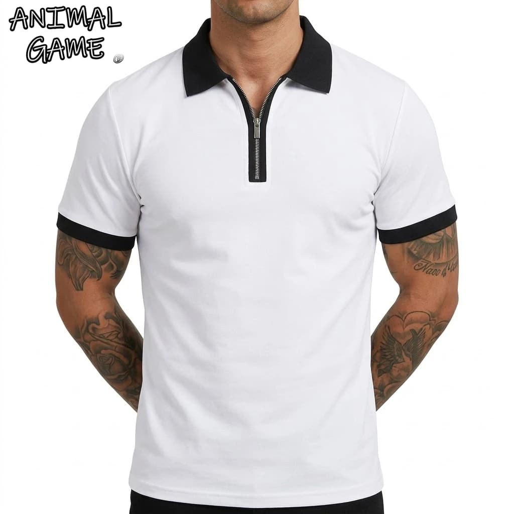 Summer Men's Zipper Short Sleeve Polo Shirts Casual Color Block T-Shirt Lightweight Shirts for Men New Laple Wicking Streetwear