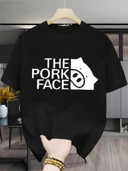 Fun Parody T-shirt Cute Pork Face Women's Comfortable Home Clothes Round Neck Unisex Daily Wear