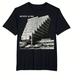 Vintage Soviet Architecture T-Shirt Molchat Doma Band Graphic Tee Cyrillic-like Text Classic Black Crewneck Shirt for Men Women