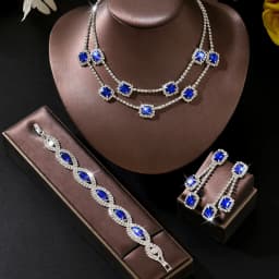 Emerald-set diamond crystal square tassel earrings and necklace - Luxury wedding three-piece set