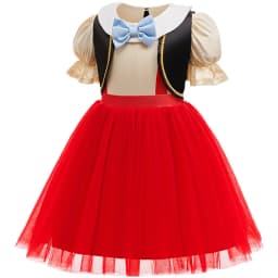 Kids Pinocchio Princess Dress Costume Classic Storybook Character Outfit with Hat Bow Gloves Long Nose for Halloween Dress Up