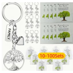 10-100sets Life Tree Keychains with Gift Bag Remembering Our Roots Card Family Party Decorative Keyring Gift for Family Day
