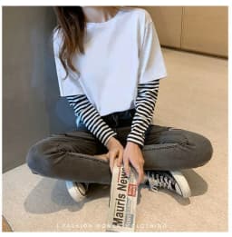 Black Striped Patchwork T-Shirt Men Autumn Oversize Women Tops Solid Long Sleeve Handsome T Shirt Fashion Japanese Couple Trend