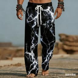 Men's and Women's Beach Pants with Lightning Patterns 3D Printed Wide Leg Elastic Casual Summer Vacation Loose Breathable Pants