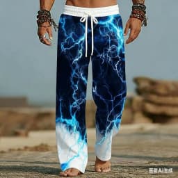 Men's and Women's Beach Pants with Lightning Patterns 3D Printed Wide Leg Elastic Casual Summer Vacation Loose Breathable Pants