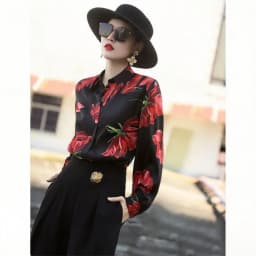 Summer Fashion New Women's Elegant Design Printed Shirt Retro Street Style Single Breasted Long Sleeved Satin Shirt