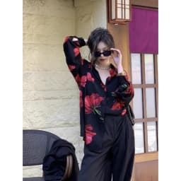Summer Fashion New Women's Elegant Design Printed Shirt Retro Street Style Single Breasted Long Sleeved Satin Shirt