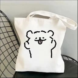1pc Cartoon White Stick Figure Puppy Canvas Tote Bag Reusable EcoFriendly Shopper Purse Bag Spacious Commute Daily Use Gift