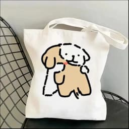 1pc Cartoon White Stick Figure Puppy Canvas Tote Bag Reusable EcoFriendly Shopper Purse Bag Spacious Commute Daily Use Gift