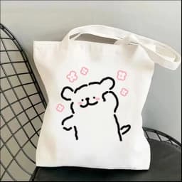 1pc Cartoon White Stick Figure Puppy Canvas Tote Bag Reusable EcoFriendly Shopper Purse Bag Spacious Commute Daily Use Gift