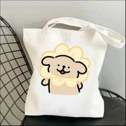 1pc Cartoon White Stick Figure Puppy Canvas Tote Bag Reusable EcoFriendly Shopper Purse Bag Spacious Commute Daily Use Gift