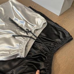 Men Shiny Silver Casual Shorts with Pockets Oversize Elastic Waist American Trendy Sports Pants Glossy Party High Street Bottoms