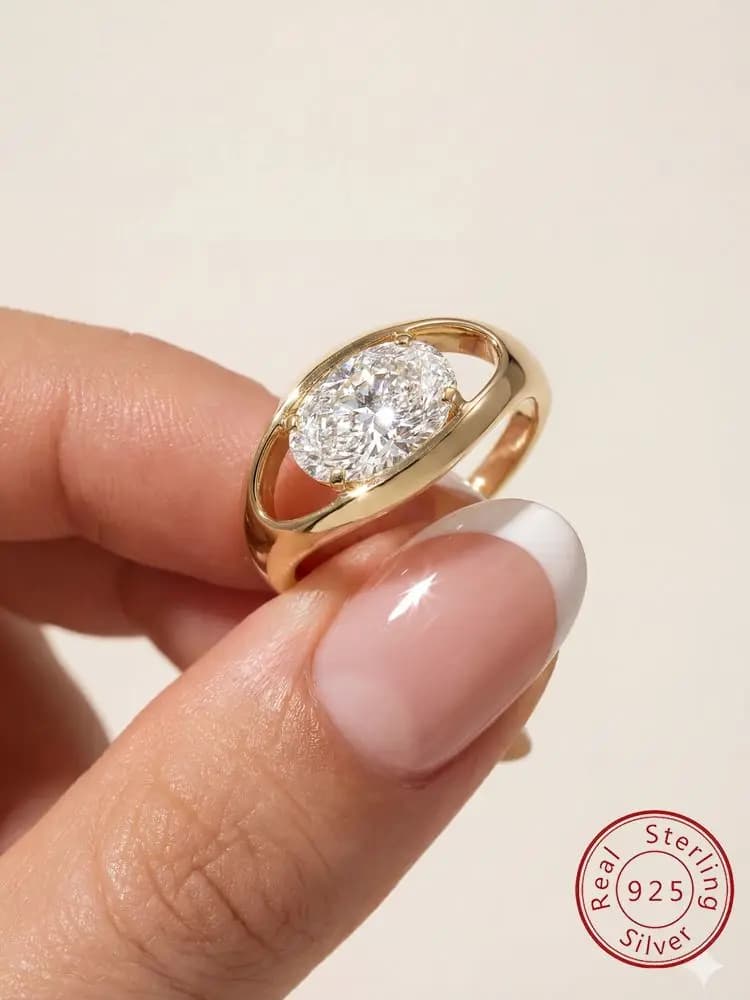 925 Sterling Silver Personalized Hollow Oval Zircon Ring For Women Anniversary Daily Party Outfit Fashion High Quality Jewelry
