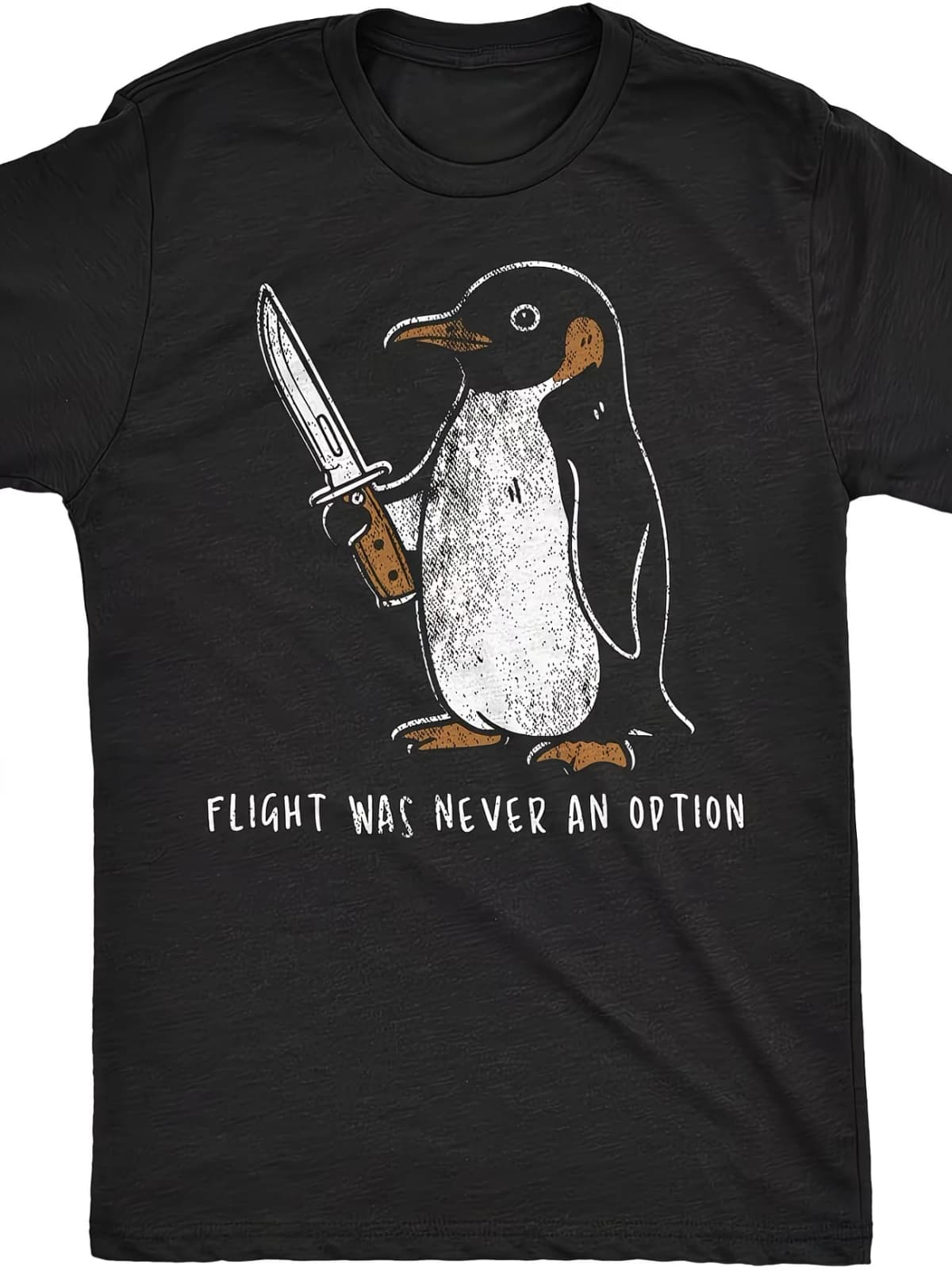 Flight Was Never An Option Penguin Streetwear Print Men's T Shirt Cotton Tee Women Summer Oversized Loose Funny Novelty Harajuku
