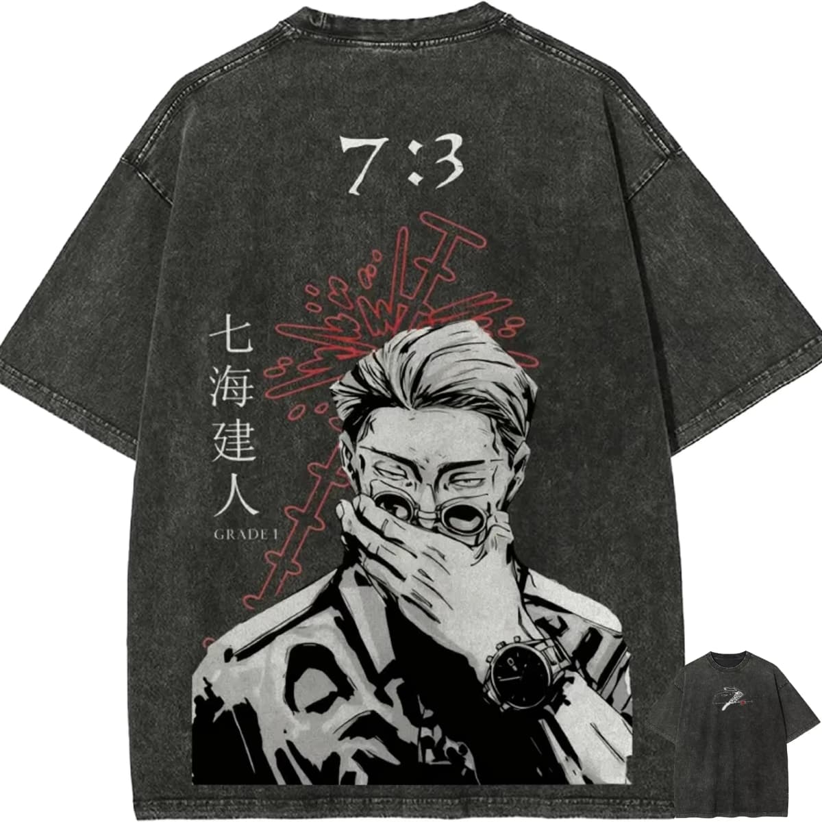 Kento Nanami T Shirt Men Jujutsu Kaisen 7:3 Ratio Vintage Acid Wash Streetwear Retro Japanese Anime Graphic Tees 2026 New Summer