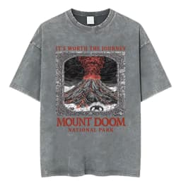 Funny LOTR Mordor Mount Doom National Park Vintage Washed T Shirts Men Women Fashion Japanese Style Oversized T-shirt Streetwear