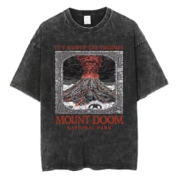 Funny LOTR Mordor Mount Doom National Park Vintage Washed T Shirts Men Women Fashion Japanese Style Oversized T-shirt Streetwear