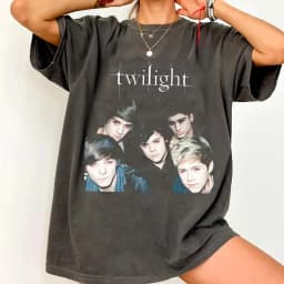 Twilight One Direction Vintage T-Shirt Summer Men's and Women's Loose and Breathable T-shirt Top