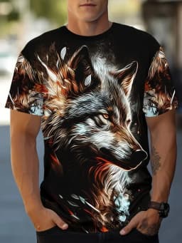 Summer Daily Casual Men's Short-sleeved Top New Outdoor Sports Men's Loose T-shirt Urban Street 3D Lion Print Men's T-shirt