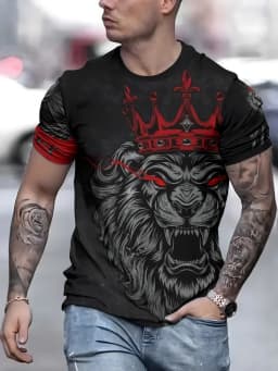Summer Daily Casual Men's Short-sleeved Top New Outdoor Sports Men's Loose T-shirt Urban Street 3D Lion Print Men's T-shirt