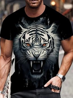 Summer Daily Casual Men's Short-sleeved Top New Outdoor Sports Men's Loose T-shirt Urban Street 3D Lion Print Men's T-shirt