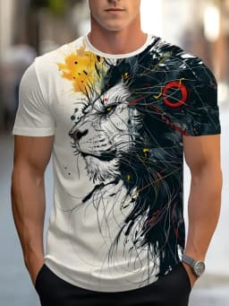 Summer Daily Casual Men's Short-sleeved Top New Outdoor Sports Men's Loose T-shirt Urban Street 3D Lion Print Men's T-shirt